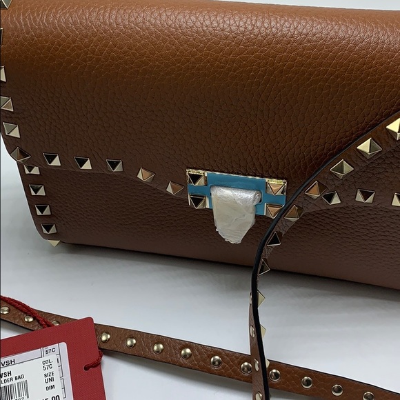 ❤️NWT VALENTINO SMALL ROCKSTUD CALFSKIN CROSSBODY BAG IN BROWN - Picture 3 of 15